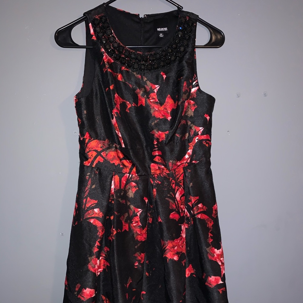 Melrose Floral Flare Red and Black Cocktail Dress